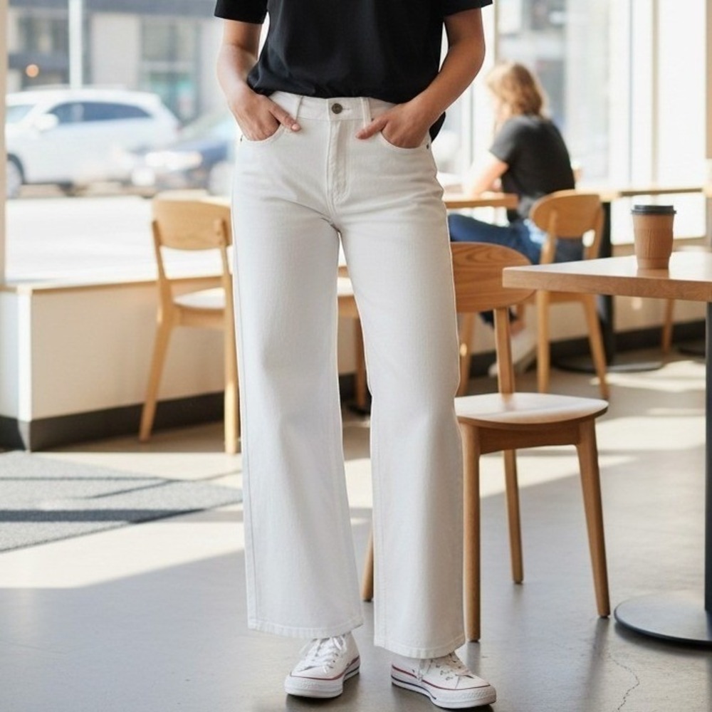 J.Crew Womens High Rise Wide Leg Jeans White Denim Size 27 BM338 NEW